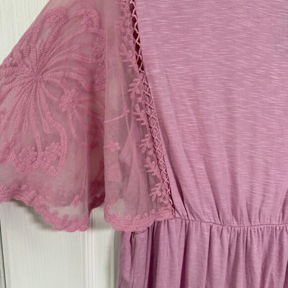Torrid New Mauve Knit Crew Neck Lace Dolman Sleeve Baby Doll Top Size 1 - Picture 6 of 16